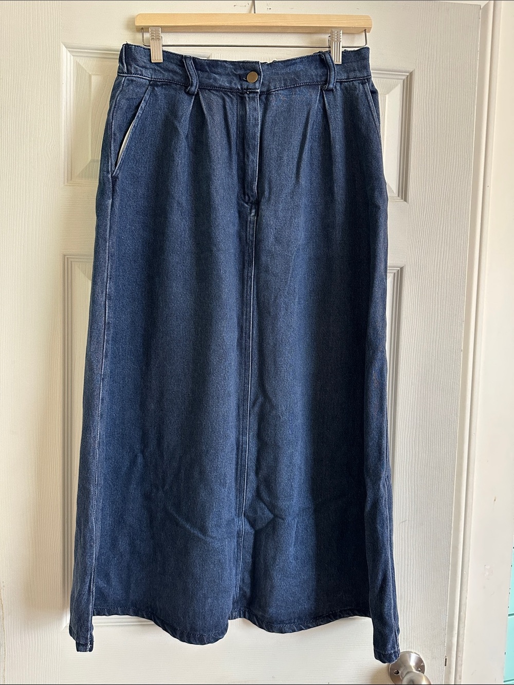 Classic Dark Blue Denim Maxi Skirt